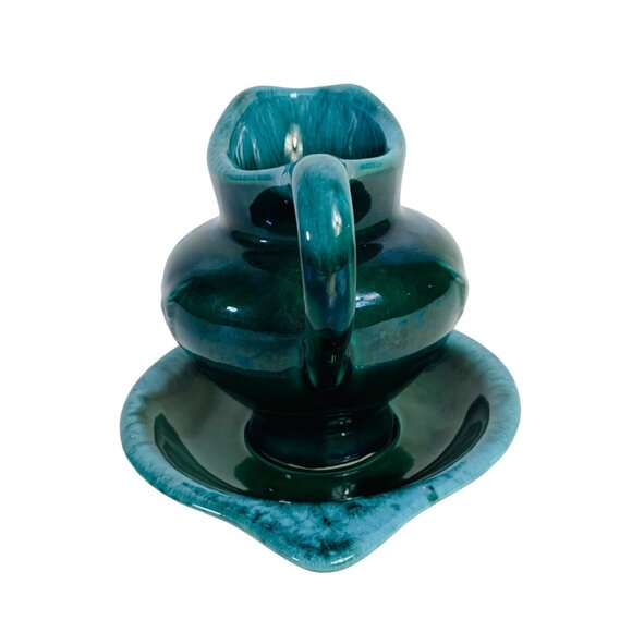 Hull Farm House Eagle Pitcher Basin Set Green Drip Glaze Pottery Home Decor VTG - Picture 2 of 16